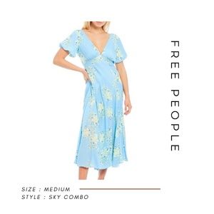 Free People Sky Combo Midi Light Blue Dress